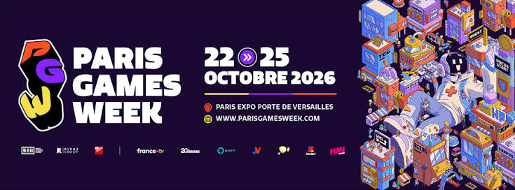 Bannière de la Paris Games Week 2026 qui se tiendra du 22 au 25 octobre.